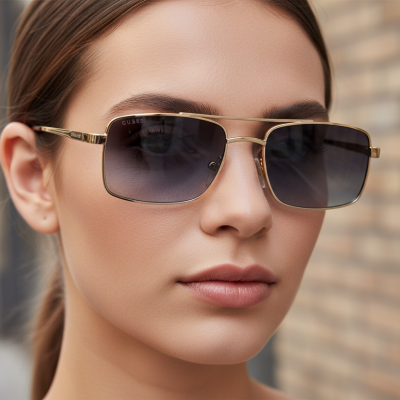 GUESS Metal Rectangular Sunglasses - Gradient Blue Lenses