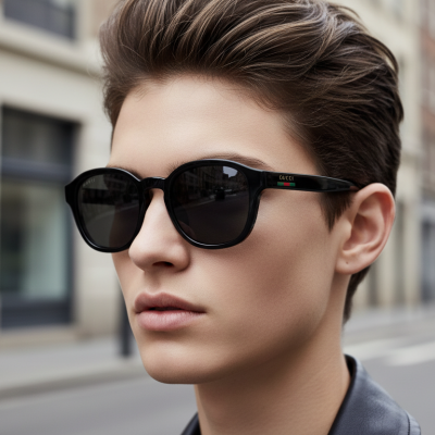 Gucci Round Sunglasses Black with Red-Green Web Stripe